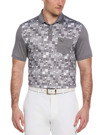 50s Color Block Print Golf Polo Shirt (Quiet Shade) 