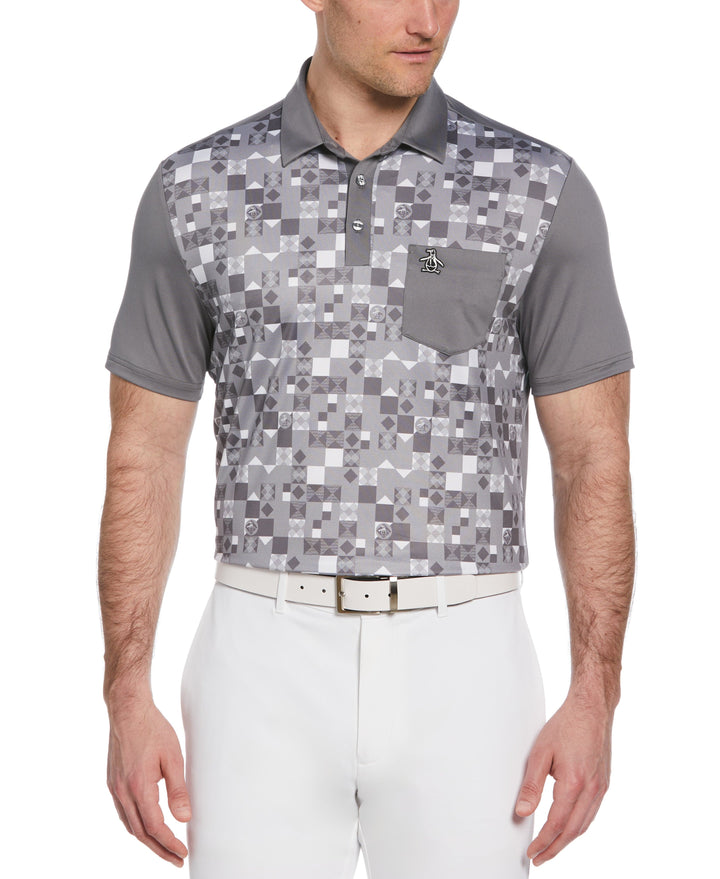 50s Color Block Print Golf Polo Shirt (Quiet Shade) 