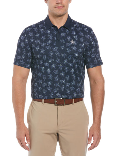 60s Floral Pete Print Short Sleeve Golf Polo Shirt (Black Iris) 