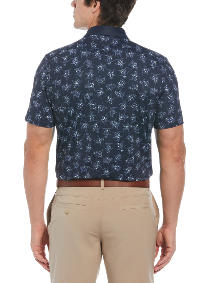 60s Floral Pete Print Short Sleeve Golf Polo Shirt (Black Iris) 