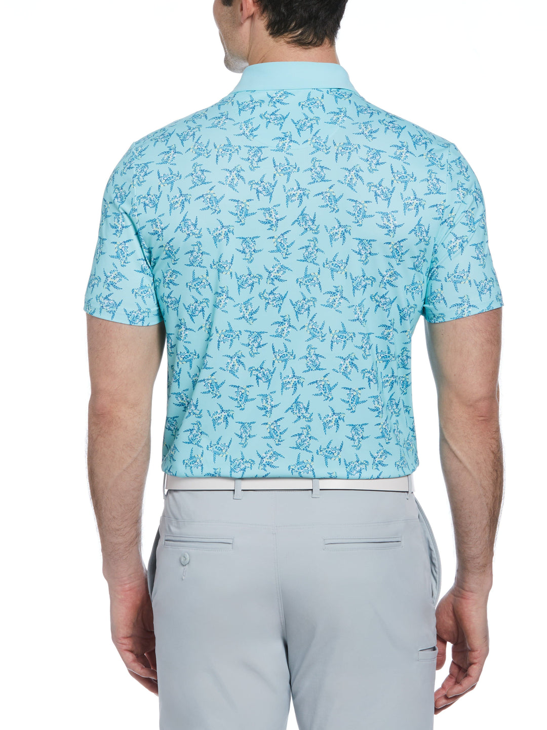 60s Floral Pete Print Short Sleeve Golf Polo Shirt (Tanager Turquoise) 