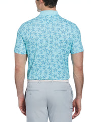 60s Floral Pete Print Short Sleeve Golf Polo Shirt (Tanager Turquoise) 
