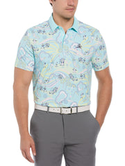 60s Heritage Print Short Sleeve Golf Polo Shirt (Tanager Turquoise) 