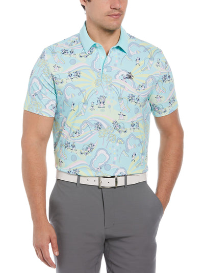 60s Heritage Print Short Sleeve Golf Polo Shirt (Tanager Turquoise) 