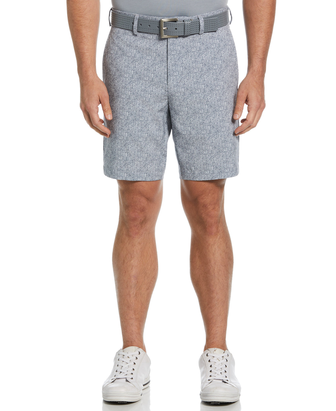 8" Flat Front AW PALM TREE CONVERSATIONAL PRINTED SHORT (Iron Gate) 