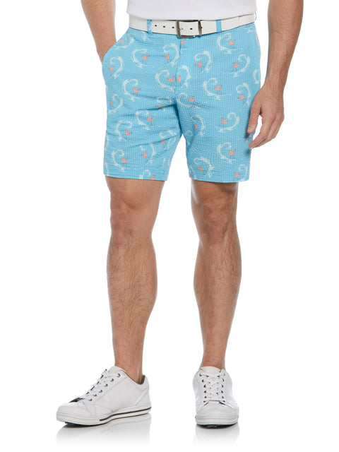 Men's 8" Seersucker Flamingo Print Golf Shorts