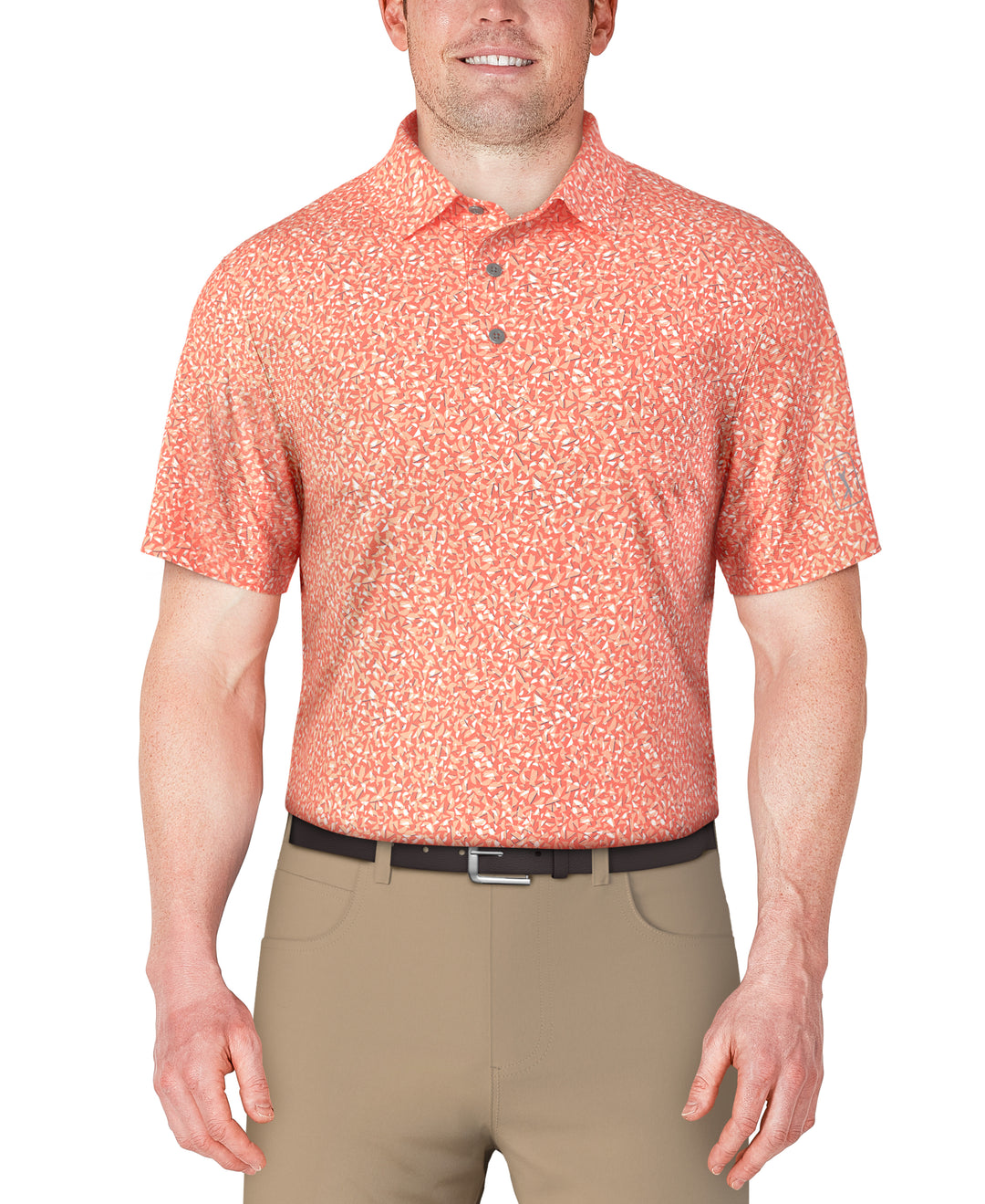 Abstract Golf Flag Print Golf Polo (Living Coral) 