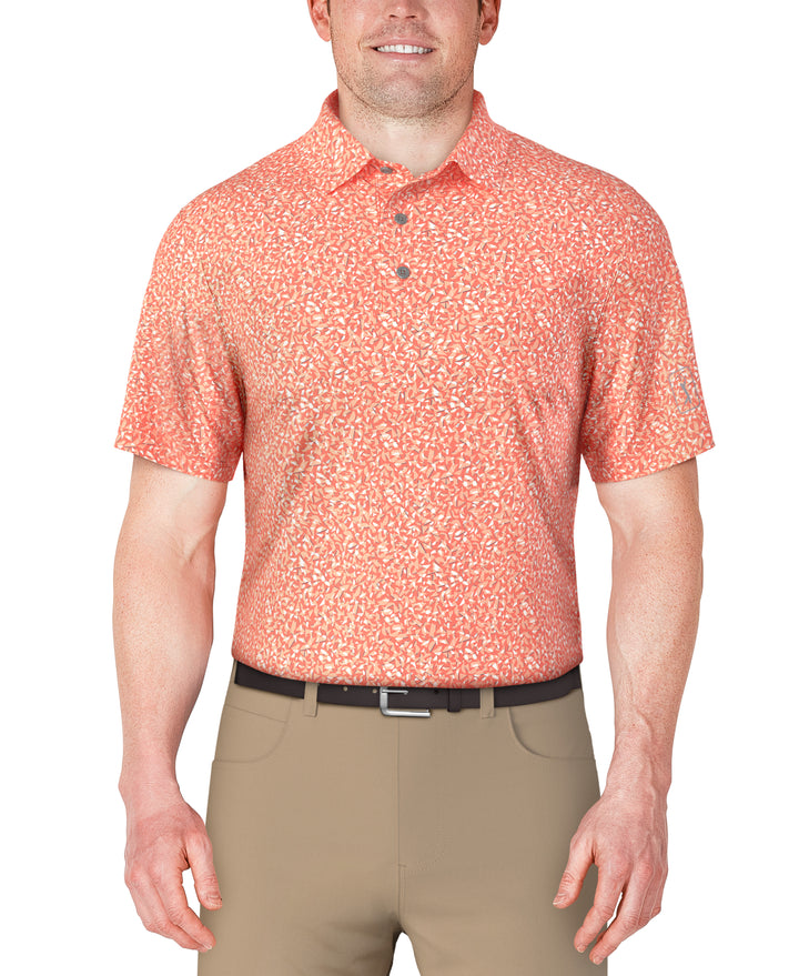 Abstract Golf Flag Print Golf Polo (Living Coral) 