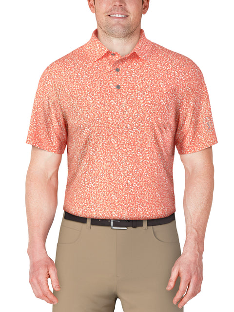 Abstract Golf Flag Print Golf Polo (Living Coral) 