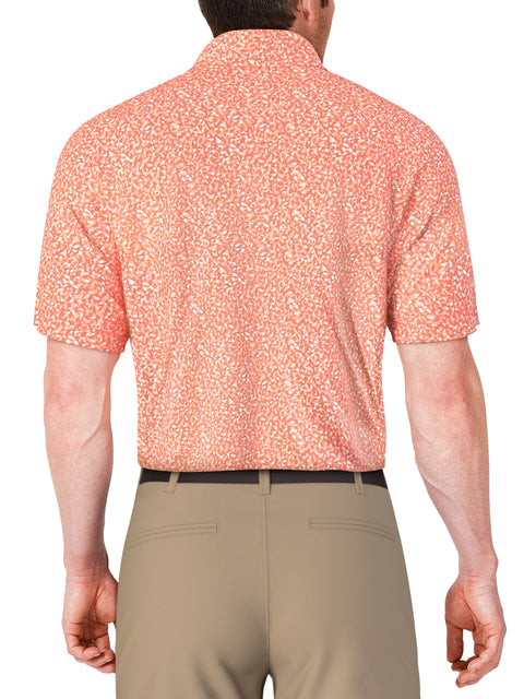 Abstract Golf Flag Print Golf Polo (Living Coral) 