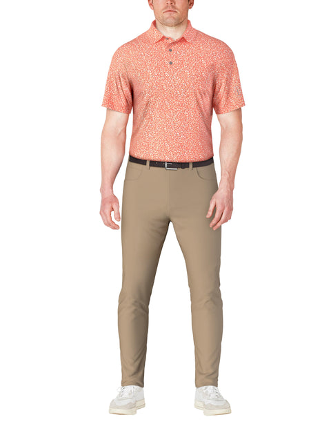 Abstract Golf Flag Print Golf Polo (Living Coral) 