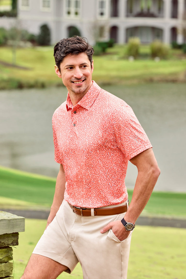 Men's Abstract Golf Flag Print Golf Polo