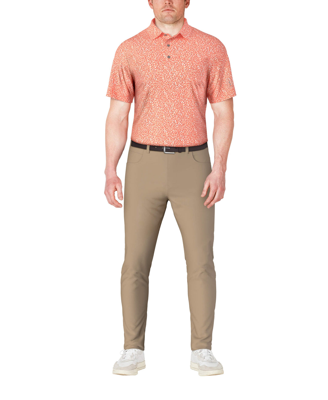 Abstract Golf Flag Print Golf Polo (Living Coral) 