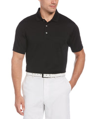Short Sleeve Airflux Solid Polo Shirt with Chest Pocket (Caviar) 
