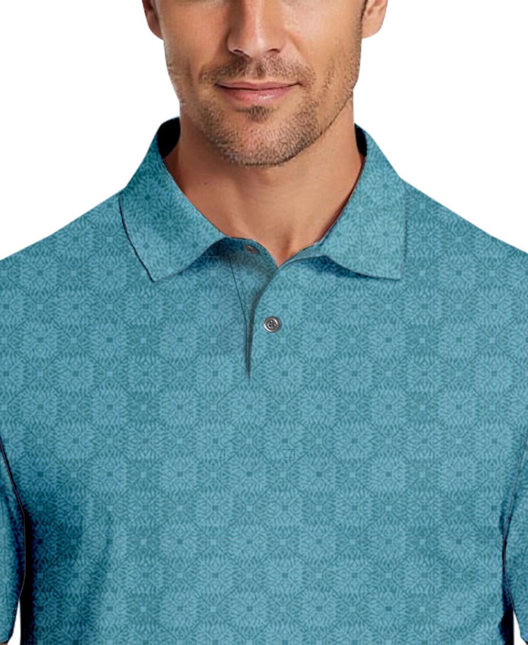 All-Over Batik Geo Print Golf Polo (Brittany Blue) 