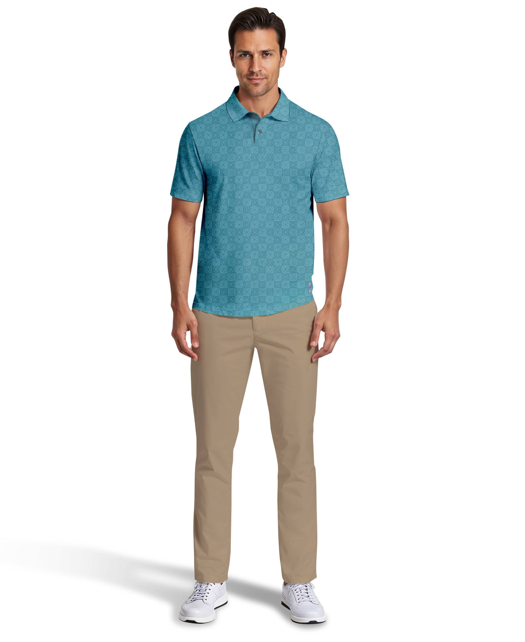All-Over Batik Geo Print Golf Polo (Brittany Blue) 