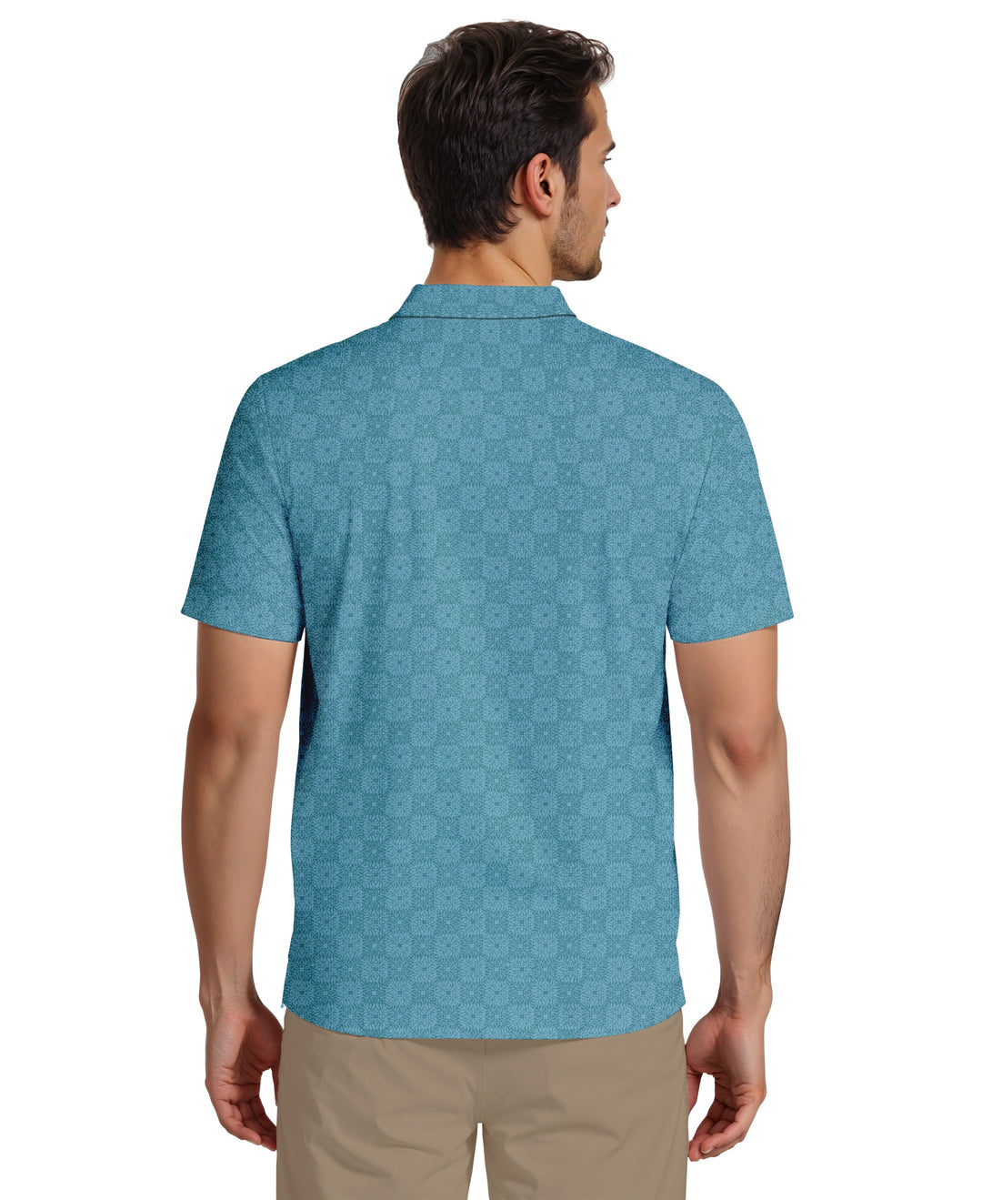 All-Over Batik Geo Print Golf Polo (Brittany Blue) 