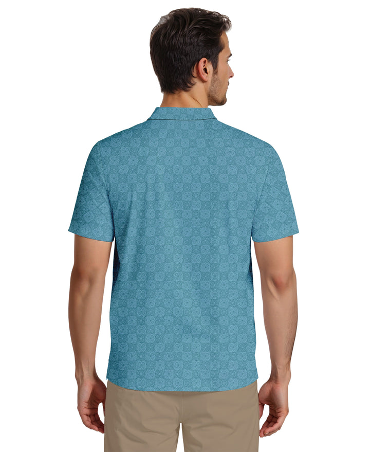 All-Over Batik Geo Print Golf Polo (Brittany Blue) 