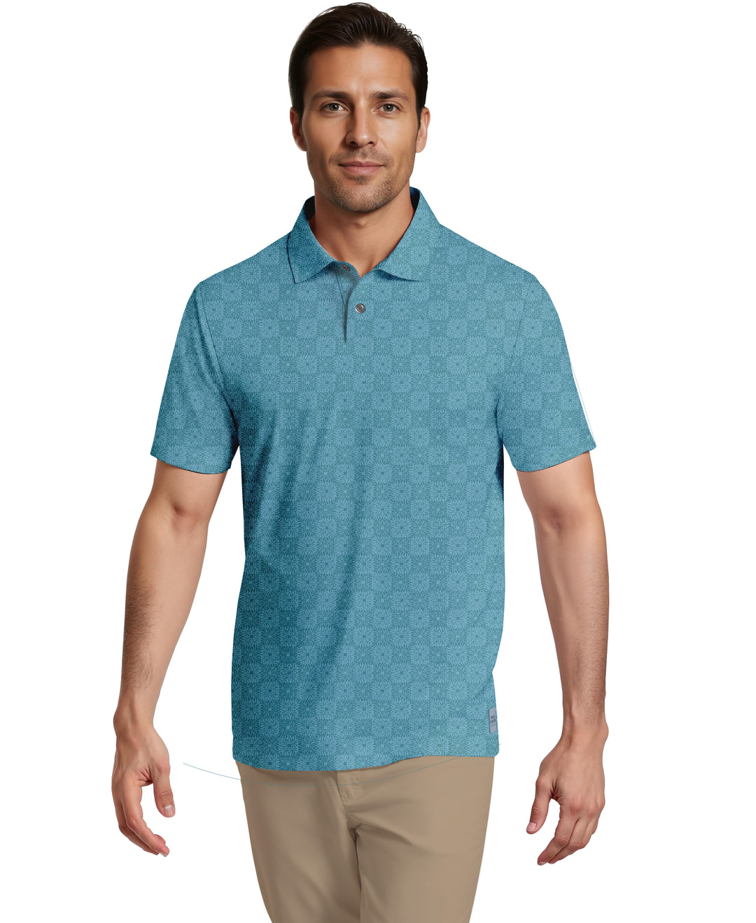 All-Over Batik Geo Print Golf Polo (Brittany Blue) 