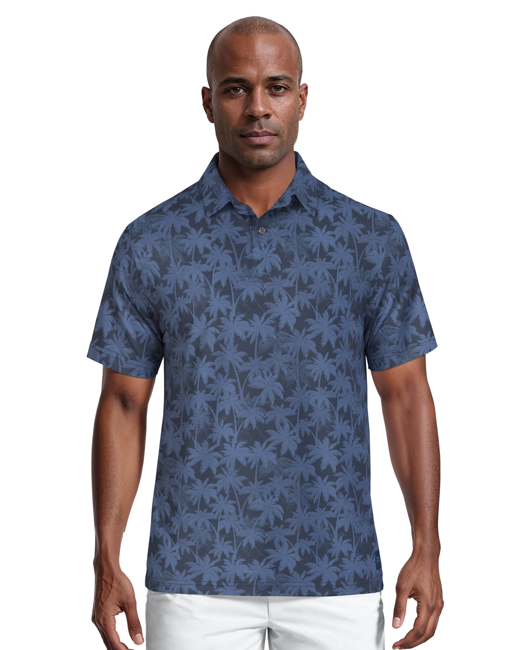 All-Over Geo Palm Print Golf Polo (Insignia Blue) 
