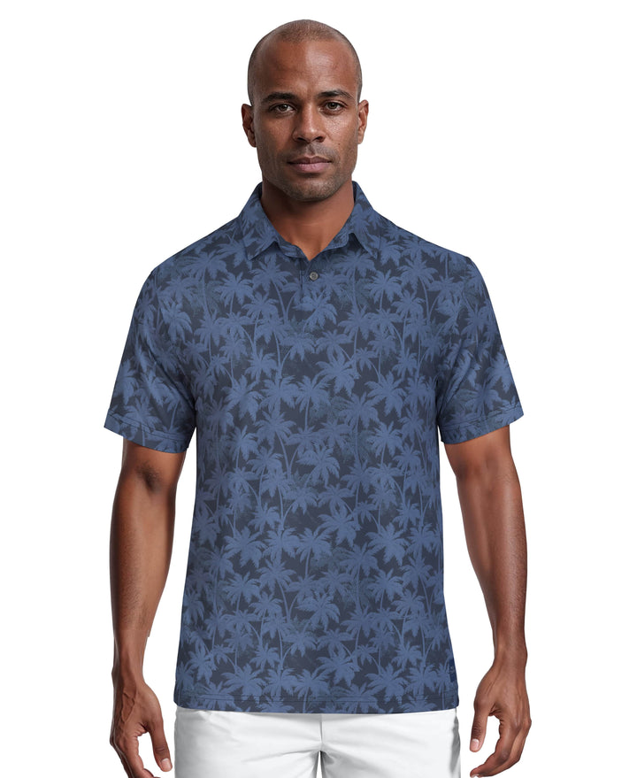 All-Over Geo Palm Print Golf Polo (Insignia Blue) 