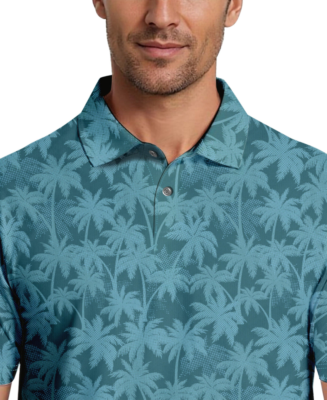 All-Over Geo Palm Print Golf Polo (Brittany Blue) 