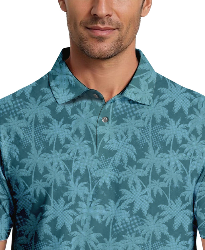 All-Over Geo Palm Print Golf Polo (Brittany Blue) 