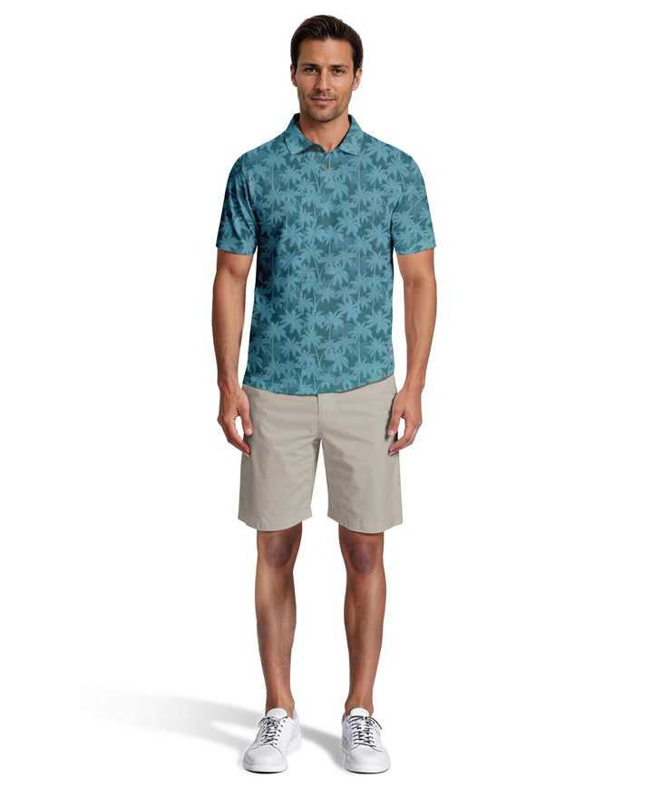All-Over Geo Palm Print Golf Polo (Brittany Blue) 