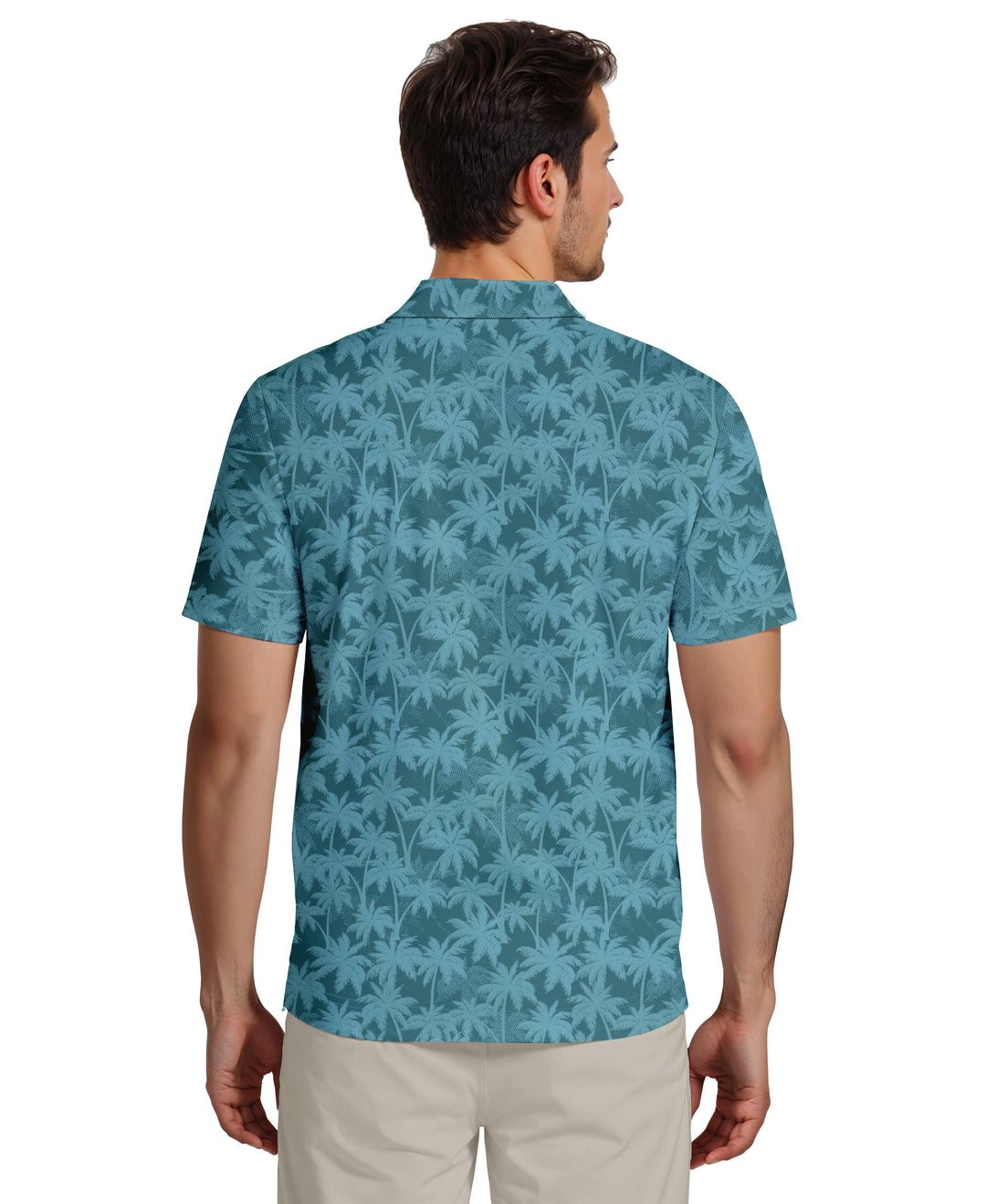 All-Over Geo Palm Print Golf Polo (Brittany Blue) 