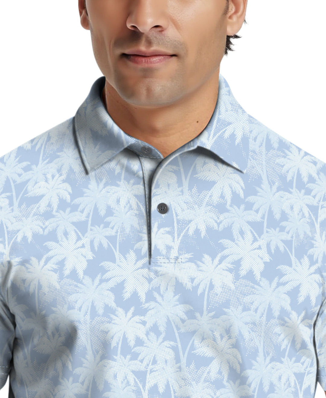 All-Over Geo Palm Print Golf Polo (Clear Sky) 