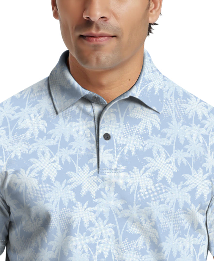All-Over Geo Palm Print Golf Polo (Clear Sky) 