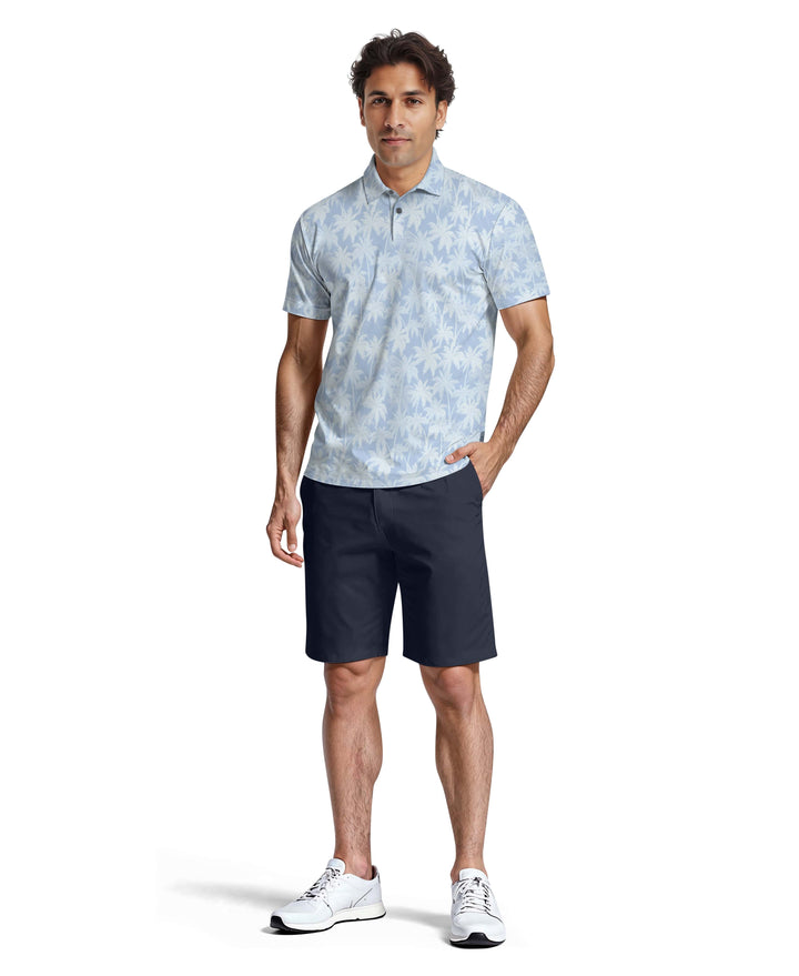 All-Over Geo Palm Print Golf Polo (Clear Sky) 