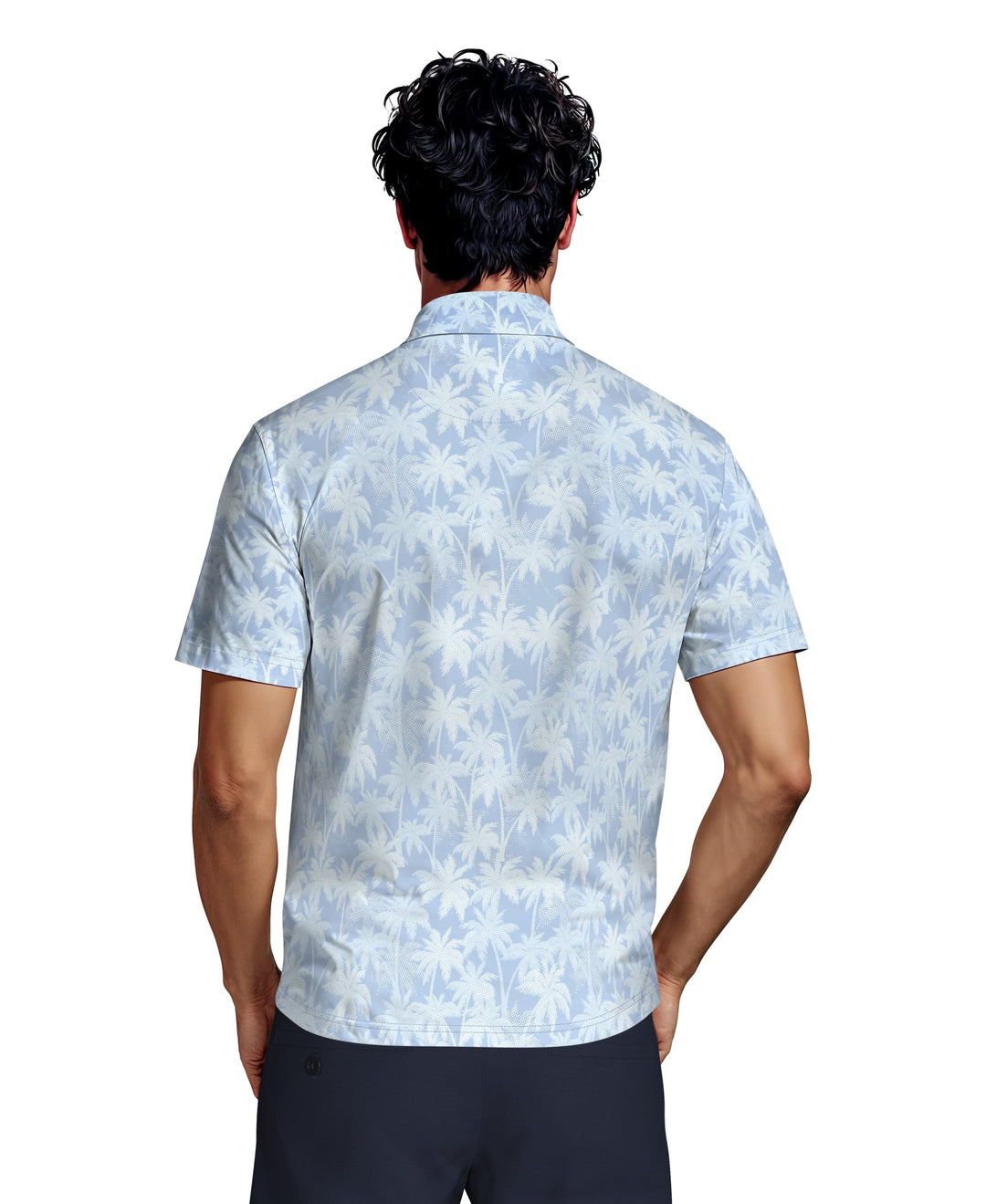 All-Over Geo Palm Print Golf Polo (Clear Sky) 