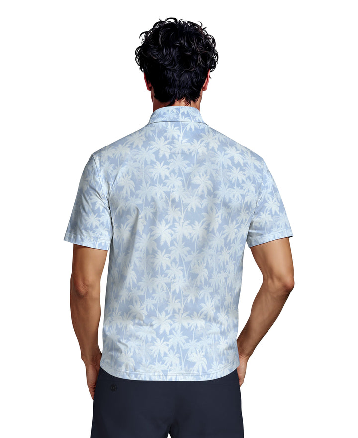 All-Over Geo Palm Print Golf Polo (Clear Sky) 