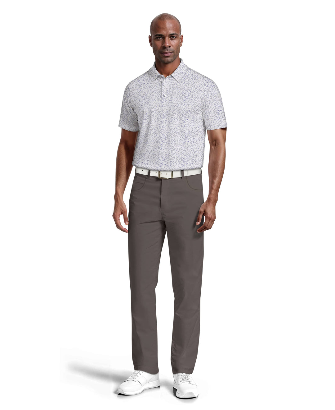 All-Over Golf Confetti Print Golf Polo (Bright White) 