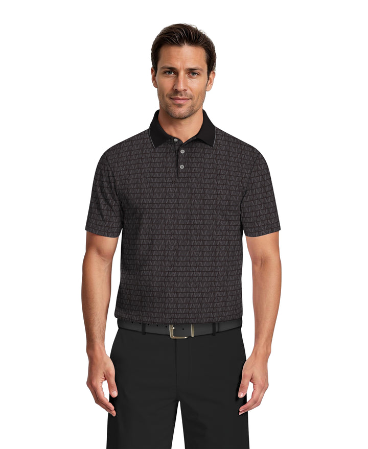 All-Over Linear Argyle Jacquard Golf Polo (Caviar) 