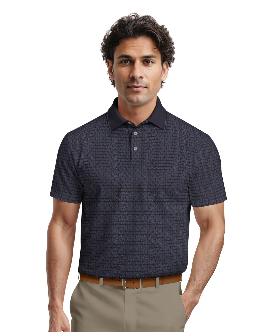 All-Over Linear Argyle Jacquard Golf Polo (Peacoat) 
