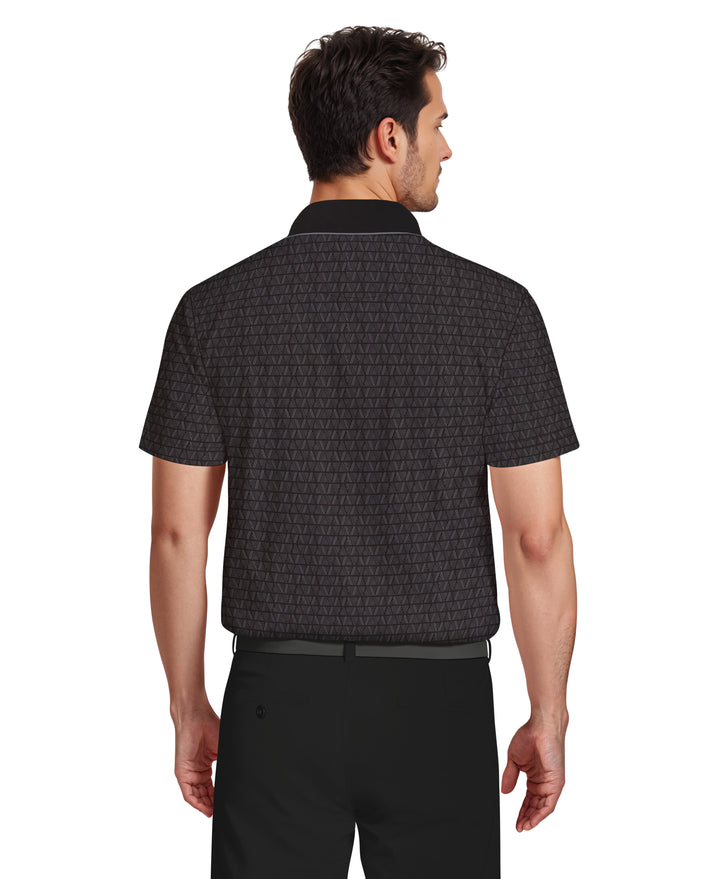 All-Over Linear Argyle Jacquard Golf Polo (Caviar) 