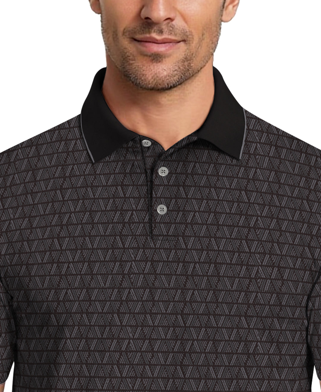 All-Over Linear Argyle Jacquard Golf Polo (Caviar) 