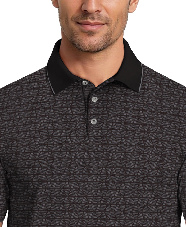 All-Over Linear Argyle Jacquard Golf Polo (Caviar) 