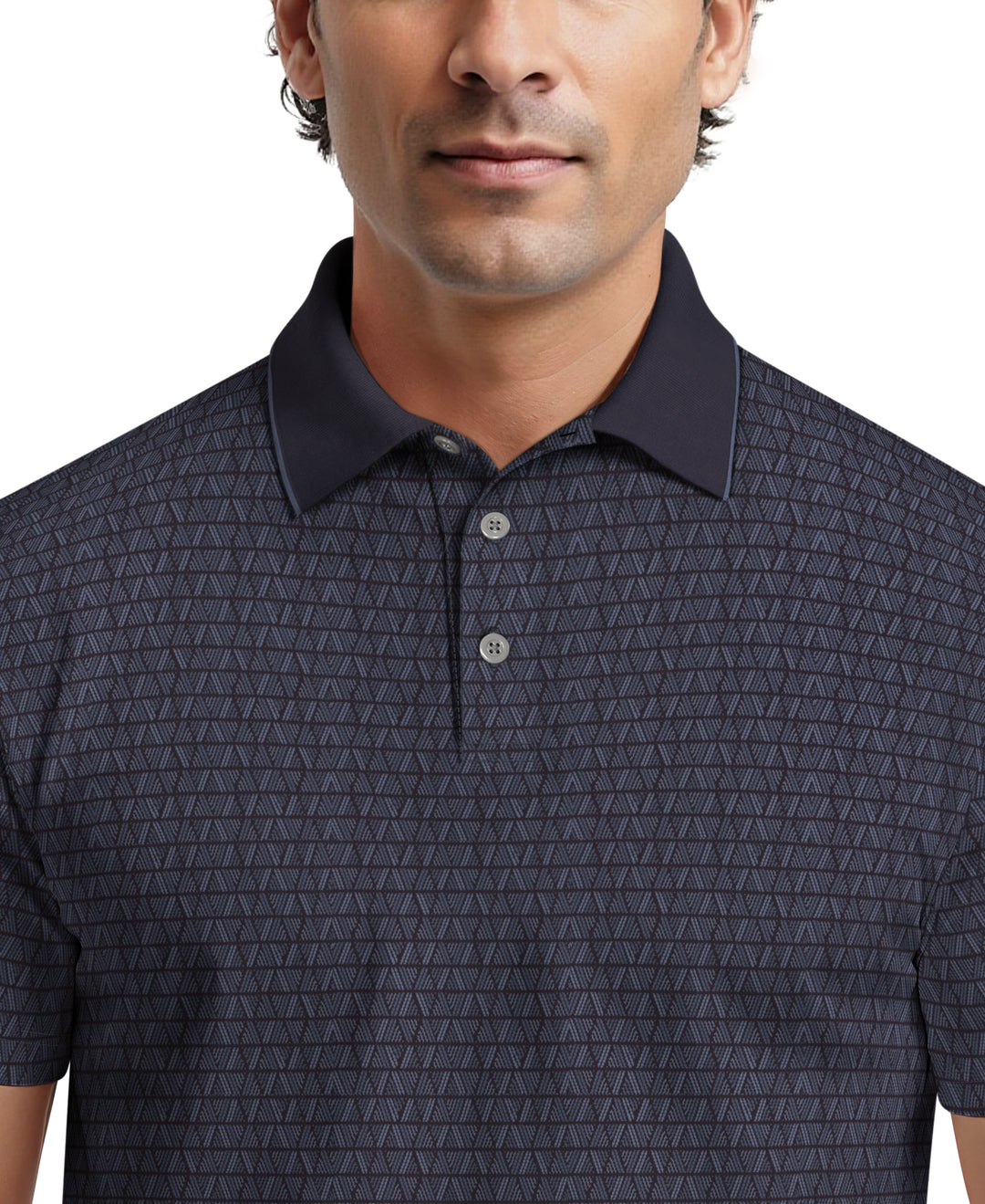 All-Over Linear Argyle Jacquard Golf Polo (Peacoat) 