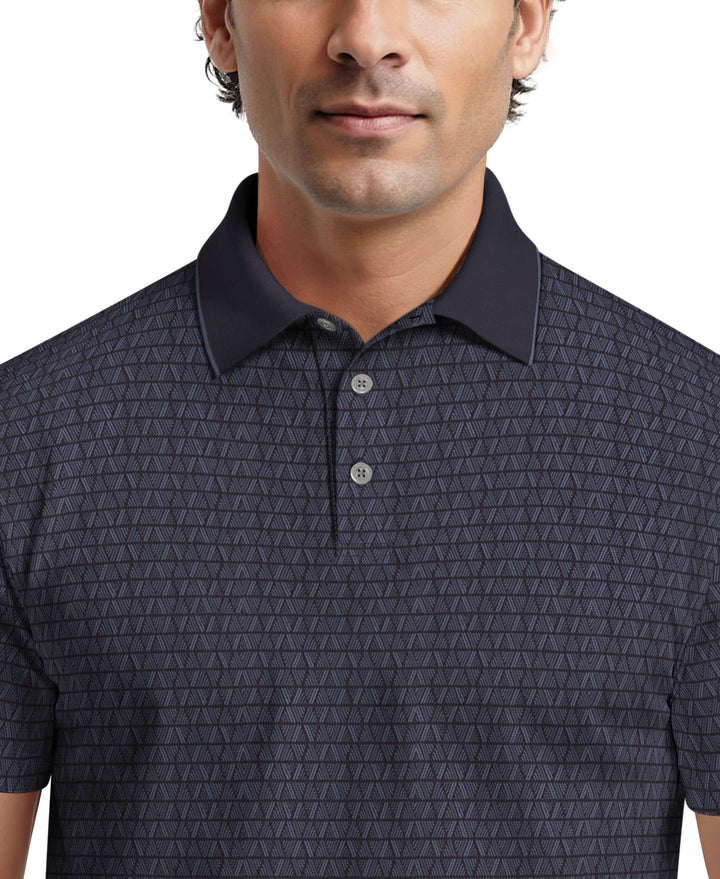 All-Over Linear Argyle Jacquard Golf Polo (Peacoat) 