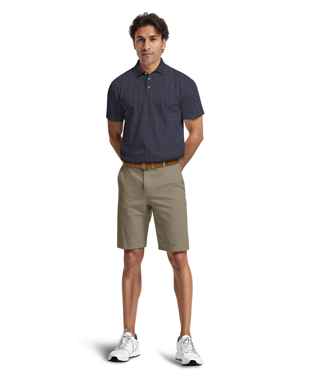 All-Over Linear Argyle Jacquard Golf Polo (Peacoat) 