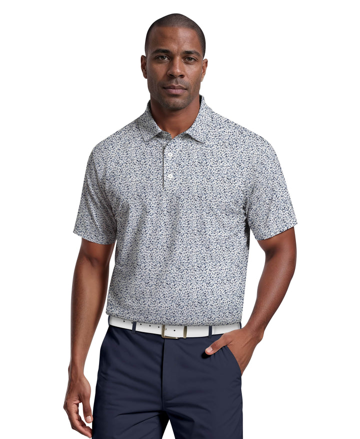 All-Over Micro Floral Print Golf Polo (Bright White) 