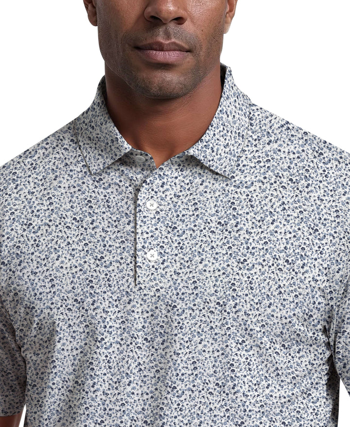 All-Over Micro Floral Print Golf Polo (Bright White) 