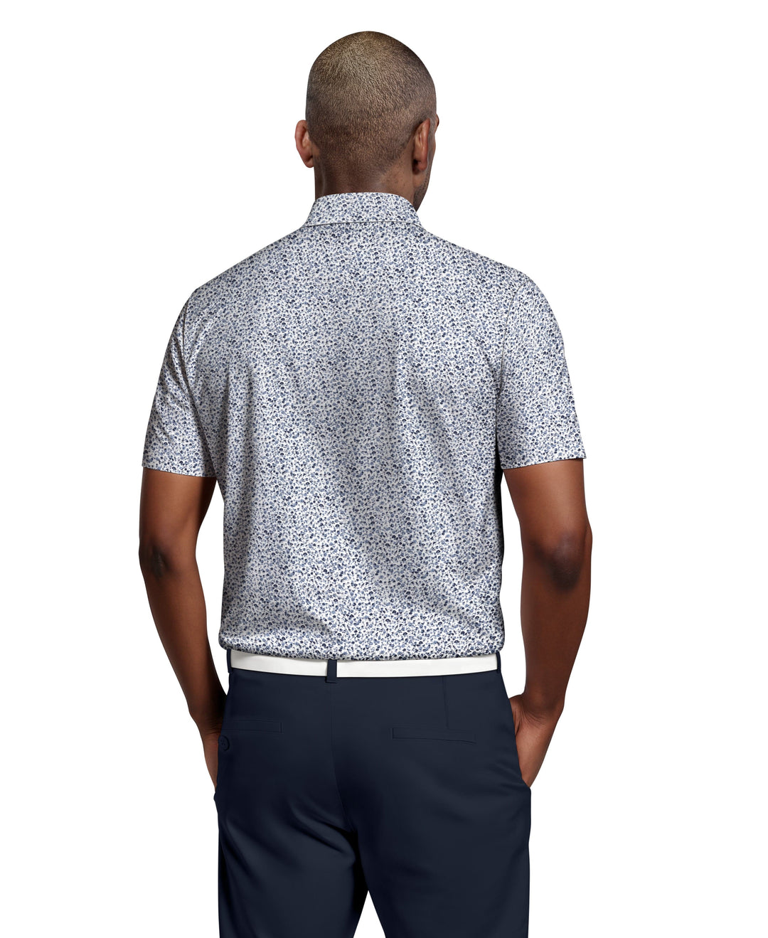 All-Over Micro Floral Print Golf Polo (Bright White) 