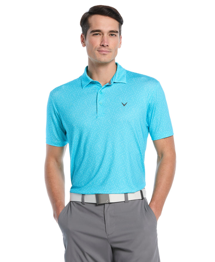 Men's Mini Geo Print Golf Polo (Blue Curacao) 