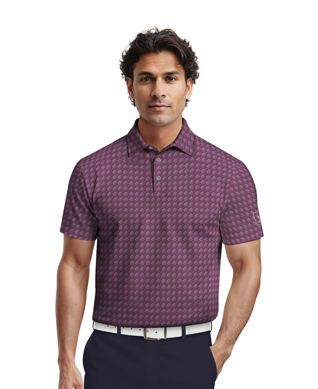 All-Over Motion Geo Print Golf Polo (Dark Purple) 