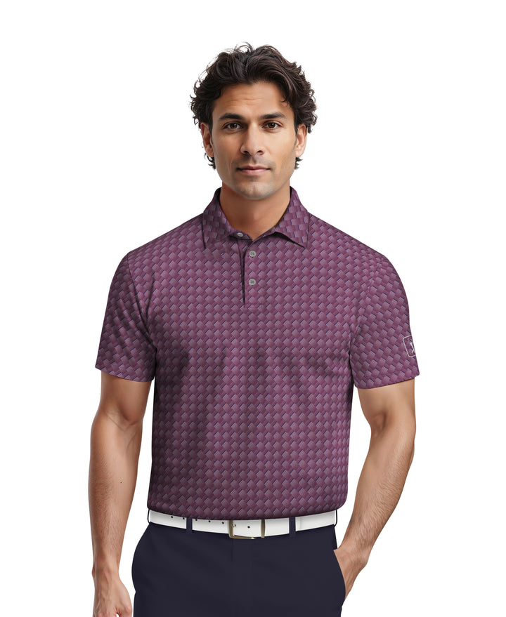 All-Over Motion Geo Print Golf Polo (Dark Purple) 