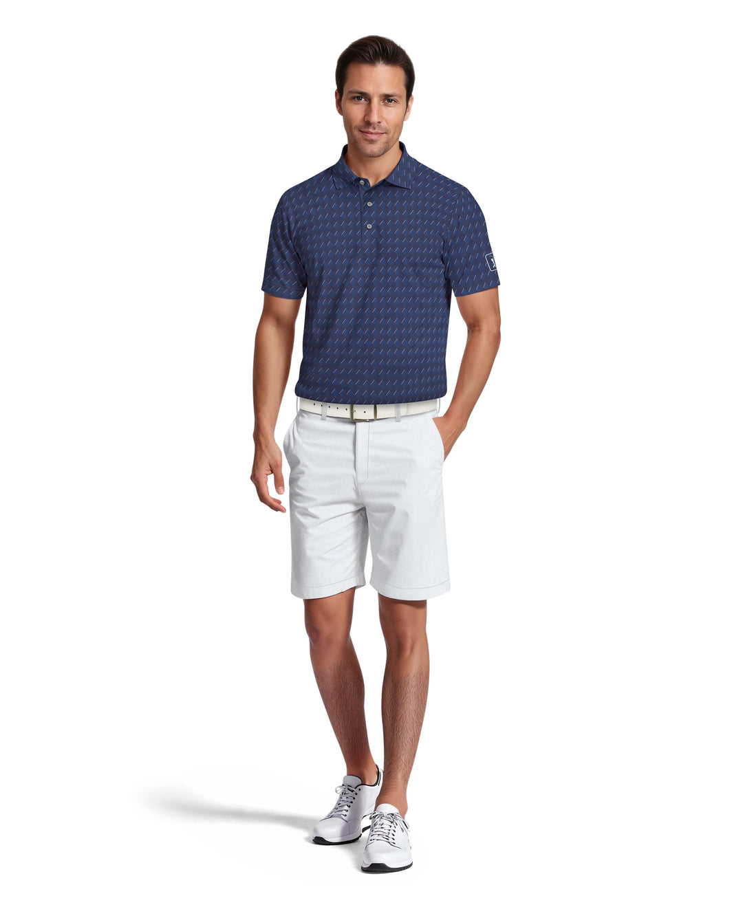 All-Over Motion Geo Print Golf Polo (Peacoat) 